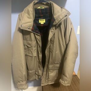 St. John's Bay Tan Military Jacket with Plaid Interior